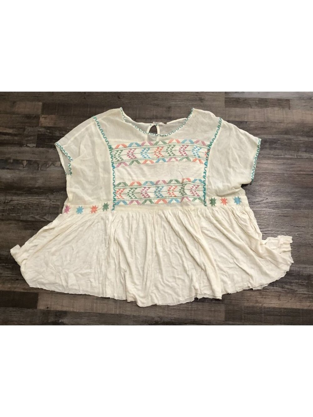 Free People Shenandoah Embroidered Top Blouse Size Medium Cream
